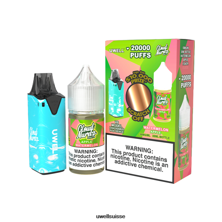 UWELL V6 appareil jetable + jus daddy's vapor 30ml - pack collab clr : bleu/flv : baie de pastèque glacée 50 mg NLB2N206 - UWELL Vape Flavors