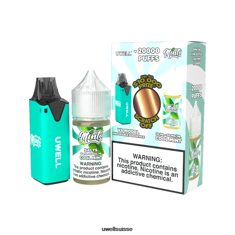UWELL V6 appareil jetable + jus daddy's vapor 30ml - pack collab clr : cyan/flv : menthe poivrée 50 mg NLB2N211 - UWELL Vape Jetable