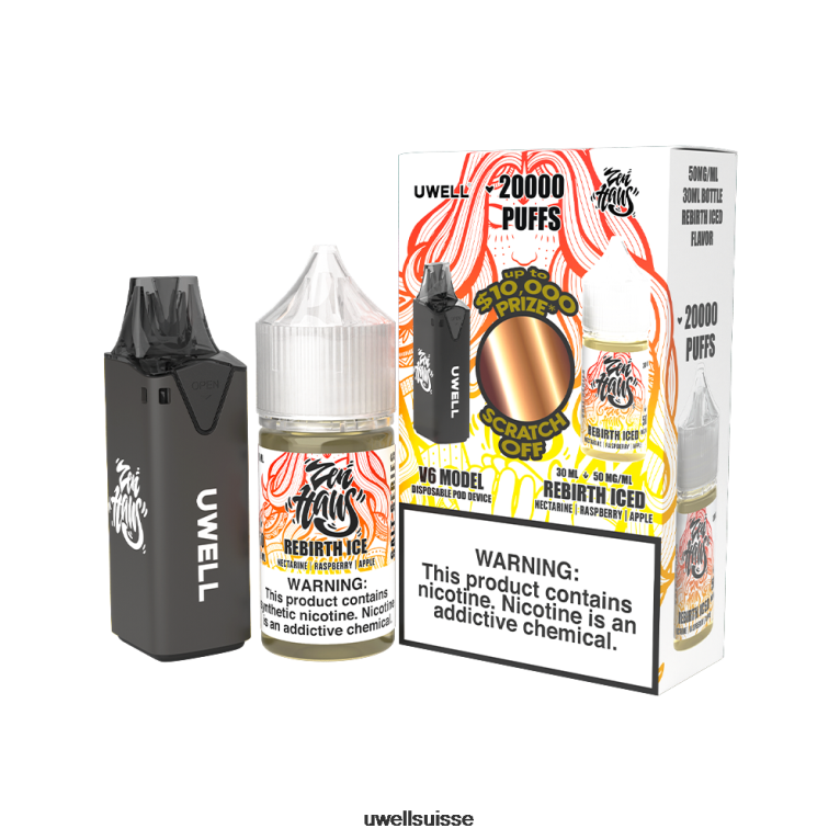 UWELL V6 appareil jetable + jus daddy's vapor 30ml - pack collab clr : rouge/flv : baie interdite 48 mg NLB2N208 - UWELL Suisse