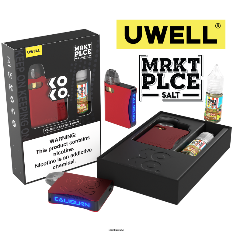 UWELL CALIBURN AK3 kit + pods a3s 0.8ohm (x2) + vapeur de papa 10ml sels 50mg crl : rose/flv : limonade aux baies NLB2N246 - UWELL Vape Flavors