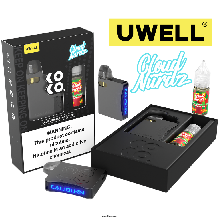 UWELL CALIBURN AK3 kit + pods a3s 0.8ohm (x2) + vapeur de papa 10ml sels 50mg crl : rouge/flv : poire fuji mangue NLB2N245 - UWELL Flavors
